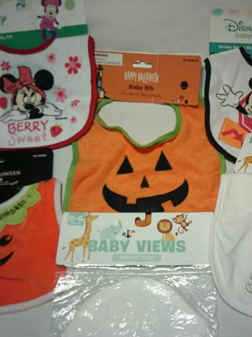 NEW LOT DISNEY MINNIE & MICKEY MOUSE & PUMPKIN BABY BIBS w/ TEDDY BEAR SET 👶